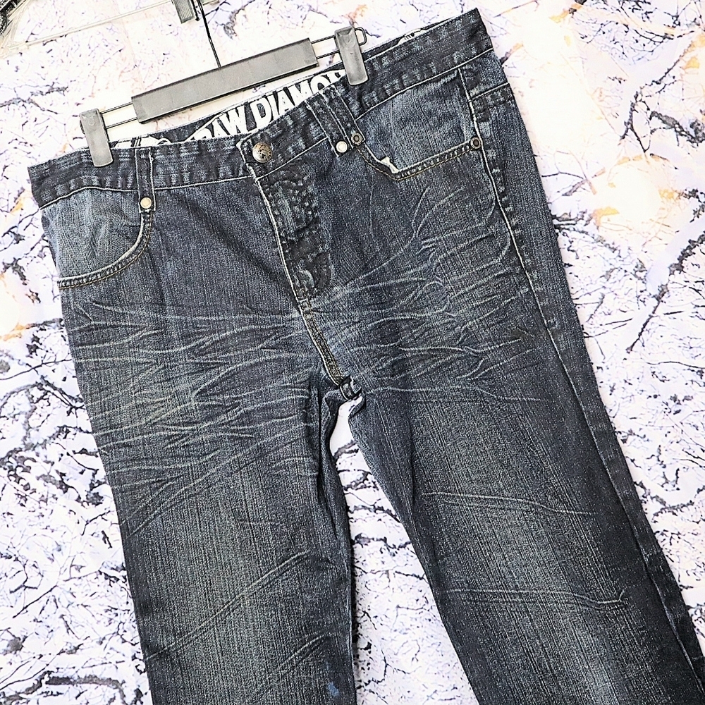 WHISKERED JEANS 36 Grey *FLAWED* Wide Boot Leg Raw Diamond Casual Streetwear